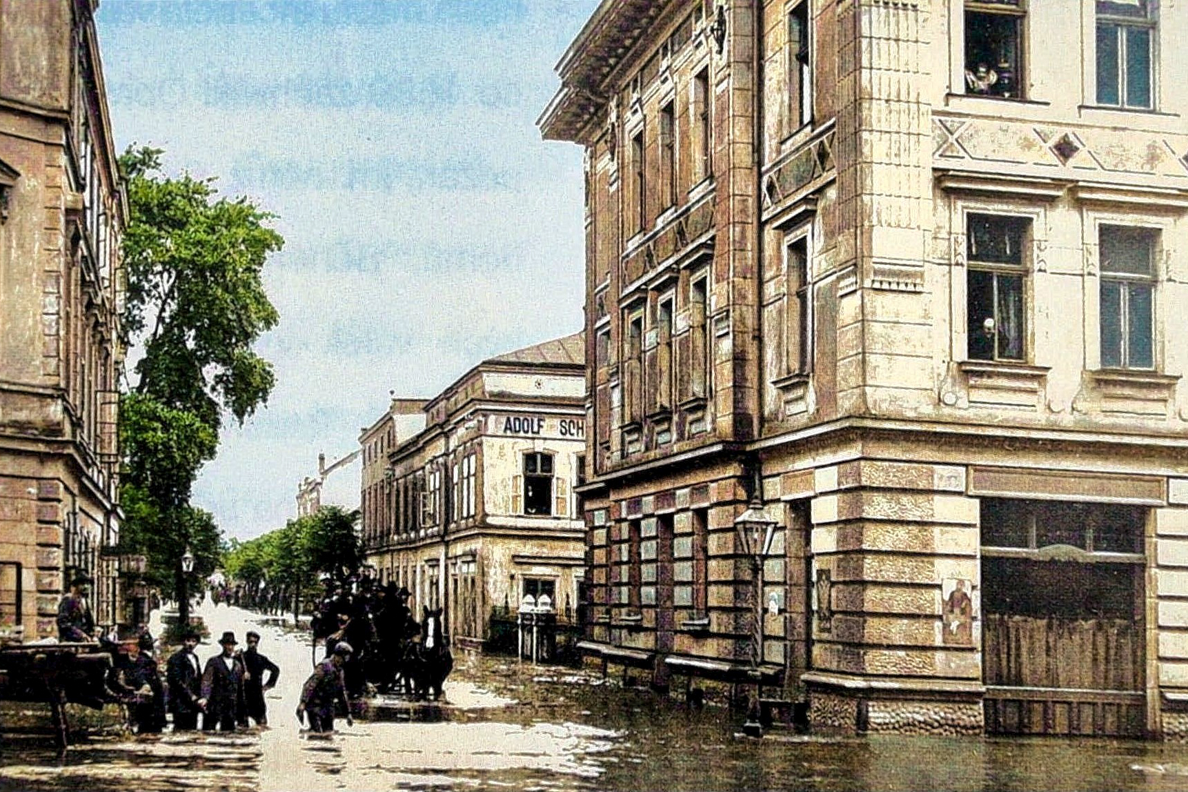 Katastrofická povodeň v roce 1903 na křižovatce Pekařské a Nákladní ulice