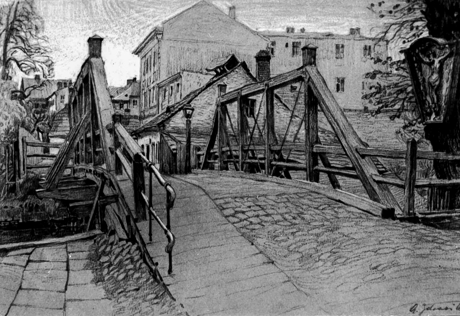 Dřevěný most propojující Kateřinky a centrum